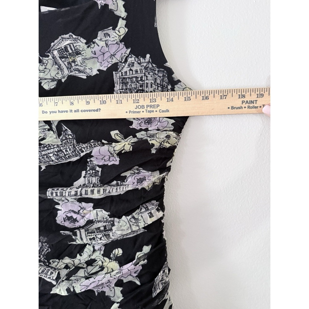 Floral Cityscape Y2K Mesh Fairy Goth Fit & Flare Dress Ruched Sz 8 Nine West - Picture 6 of 8